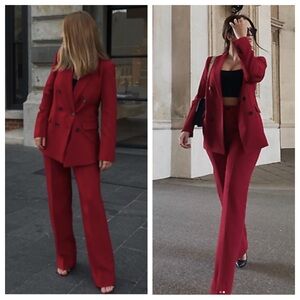 Zara Red Pantsuit with Blazer and Tailored Pants!